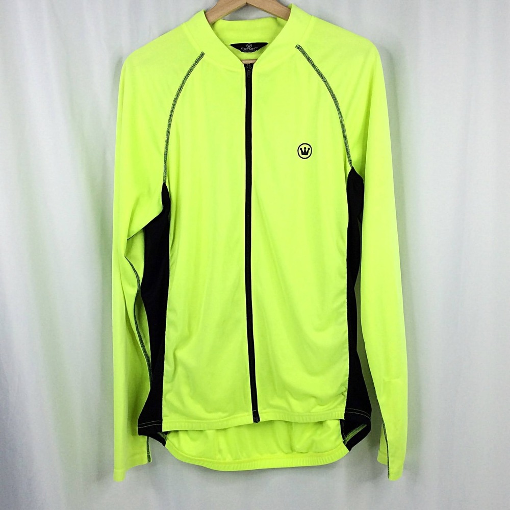Canari Men's Hi Vis Neon Yellow Cycling Jersey Jacket Size Large Long Sleeve